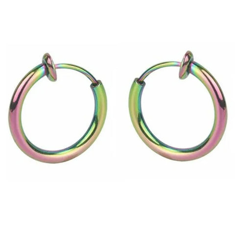 Fashion Colorful Small Stud Earrings – Stainless Steel Circle Hoop & Dangle Earrings - Style 14