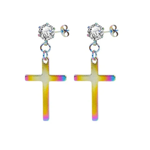 Fashion Colorful Small Stud Earrings – Stainless Steel Circle Hoop & Dangle Earrings - Style 33