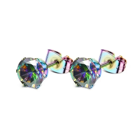 Fashion Colorful Small Stud Earrings – Stainless Steel Circle Hoop & Dangle Earrings - Style 19