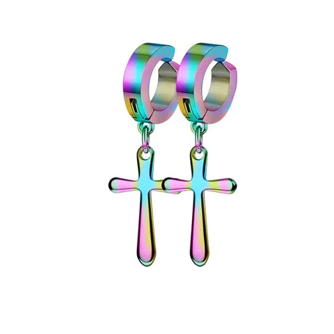 Fashion Colorful Small Stud Earrings – Stainless Steel Circle Hoop & Dangle Earrings - Style 24