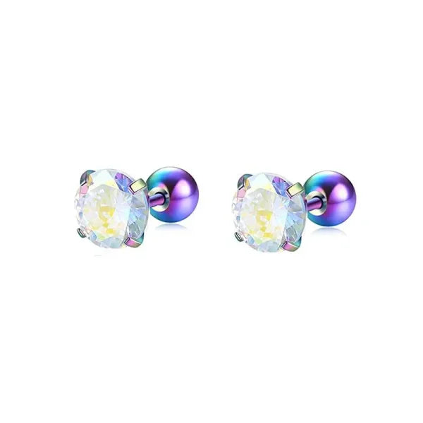 Fashion Colorful Small Stud Earrings – Stainless Steel Circle Hoop & Dangle Earrings - Style 35