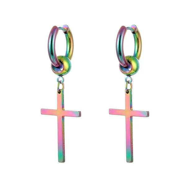 Fashion Colorful Small Stud Earrings – Stainless Steel Circle Hoop & Dangle Earrings - Style 36