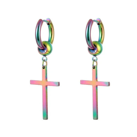 Fashion Colorful Small Stud Earrings – Stainless Steel Circle Hoop & Dangle Earrings - Style 36
