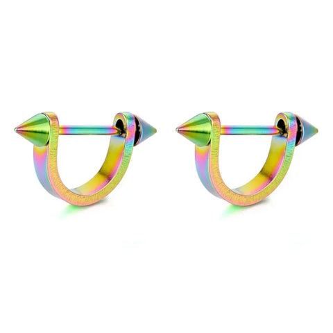 Fashion Colorful Small Stud Earrings – Stainless Steel Circle Hoop & Dangle Earrings - Style 34