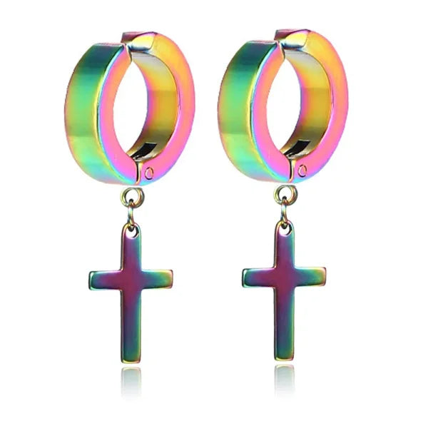 Fashion Colorful Small Stud Earrings – Stainless Steel Circle Hoop & Dangle Earrings - Style 4
