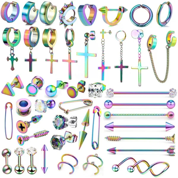 Fashion Colorful Small Stud Earrings – Stainless Steel Circle Hoop & Dangle Earrings - Himpall