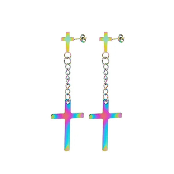 Fashion Colorful Small Stud Earrings – Stainless Steel Circle Hoop & Dangle Earrings - Style 39