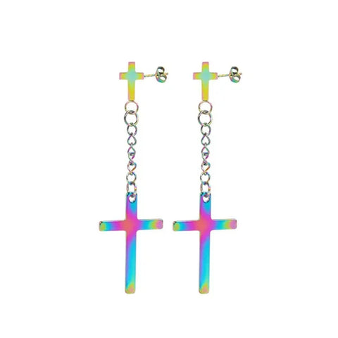 Fashion Colorful Small Stud Earrings – Stainless Steel Circle Hoop & Dangle Earrings - Style 39