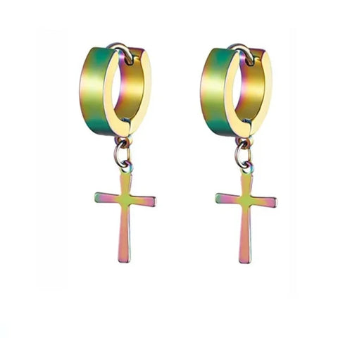Fashion Colorful Small Stud Earrings – Stainless Steel Circle Hoop & Dangle Earrings - Style 23