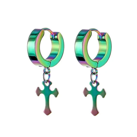 Fashion Colorful Small Stud Earrings – Stainless Steel Circle Hoop & Dangle Earrings - Style 11