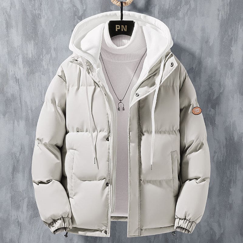 fashion-hooded-jacket-men-winter-windproof-thickened-fake-two-piece - Khaki / 2XL