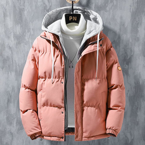 fashion-hooded-jacket-men-winter-windproof-thickened-fake-two-piece - Pink / 2XL