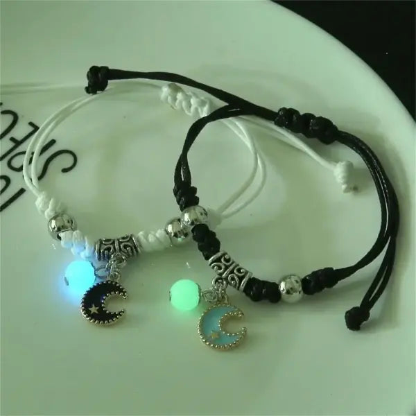 Fashion Luminous Beads Star Couple Bracelet For Women Men Charm Cat Flower Heart Key Lock Cross Matching Friend