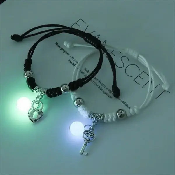 Fashion Luminous Beads Star Couple Bracelet For Women Men Charm Cat Flower Heart Key Lock Cross Matching Friend