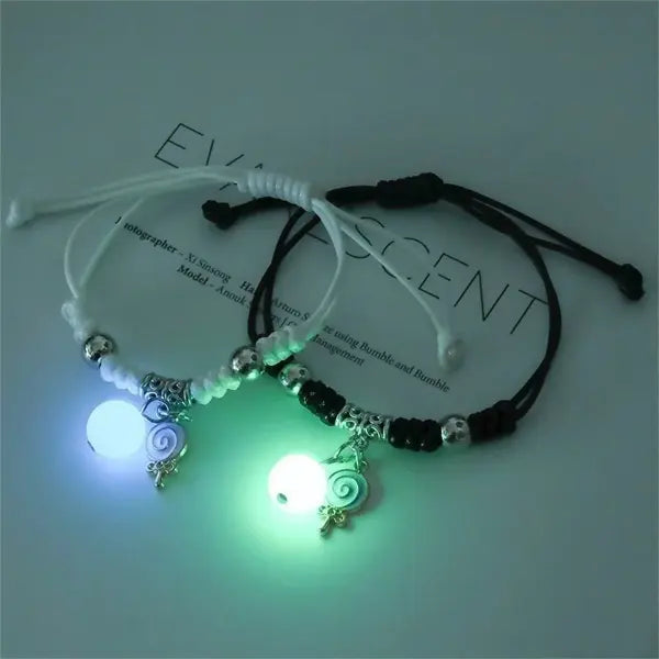 Fashion Luminous Beads Star Couple Bracelet For Women Men Charm Cat Flower Heart Key Lock Cross Matching Friend