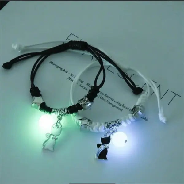 Fashion Luminous Beads Star Couple Bracelet For Women Men Charm Cat Flower Heart Key Lock Cross Matching Friend
