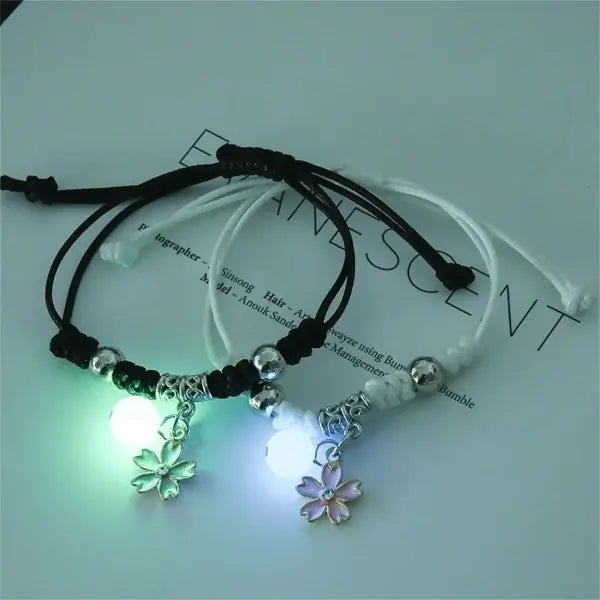 Fashion Luminous Beads Star Couple Bracelet For Women Men Charm Cat Flower Heart Key Lock Cross Matching Friend