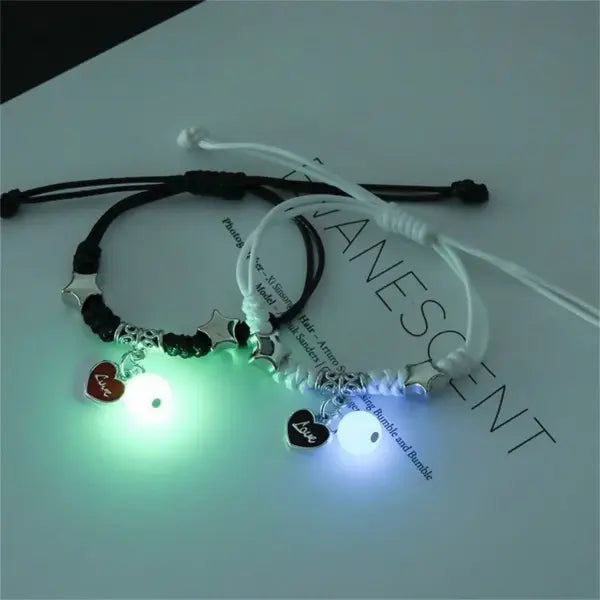 Fashion Luminous Beads Star Couple Bracelet For Women Men Charm Cat Flower Heart Key Lock Cross Matching Friend