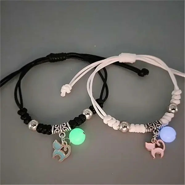 Fashion Luminous Beads Star Couple Bracelet For Women Men Charm Cat Flower Heart Key Lock Cross Matching Friend