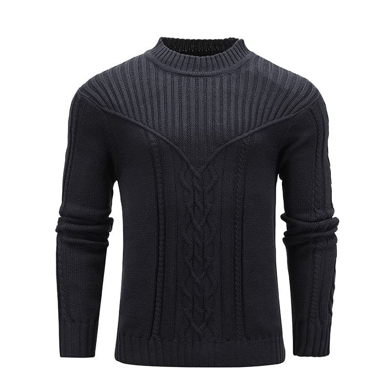 Fashion Men Solid Color Warm Jacquard Men Sweater - Black / USA L