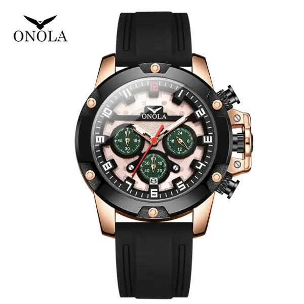 ONOLA Luxury Quartz Sports Watch Silicone Luminous Hands - rose black