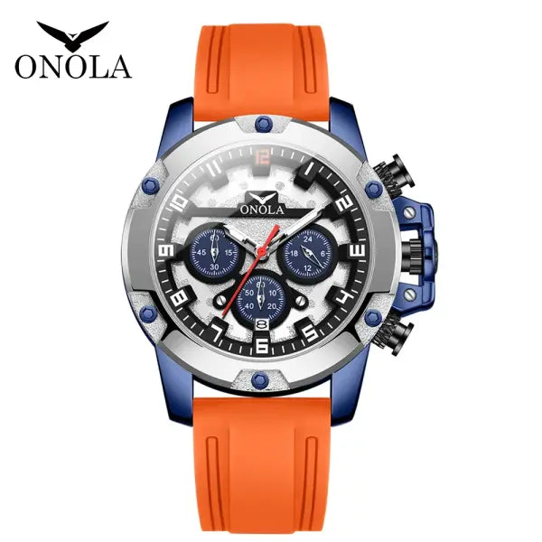 ONOLA Luxury Quartz Sports Watch Silicone Luminous Hands - silver orange
