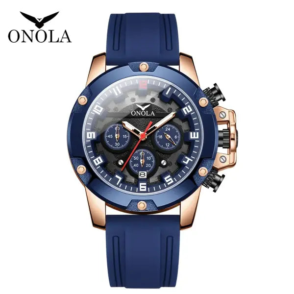 ONOLA Luxury Quartz Sports Watch Silicone Luminous Hands - rose blue