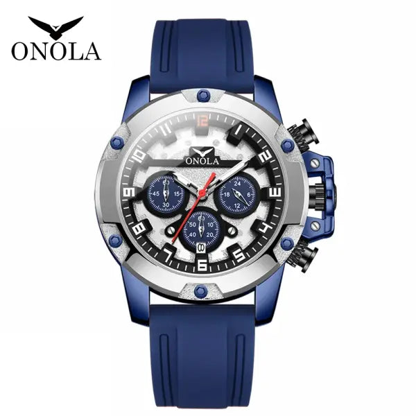 ONOLA Luxury Quartz Sports Watch Silicone Luminous Hands - silver blue