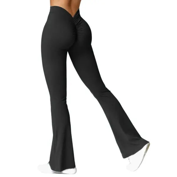 Fashion Micro Horn Leggings Women V-back Waist Sports Pants High Waist Push Up Butt Gym Pants Solid Slim Casual