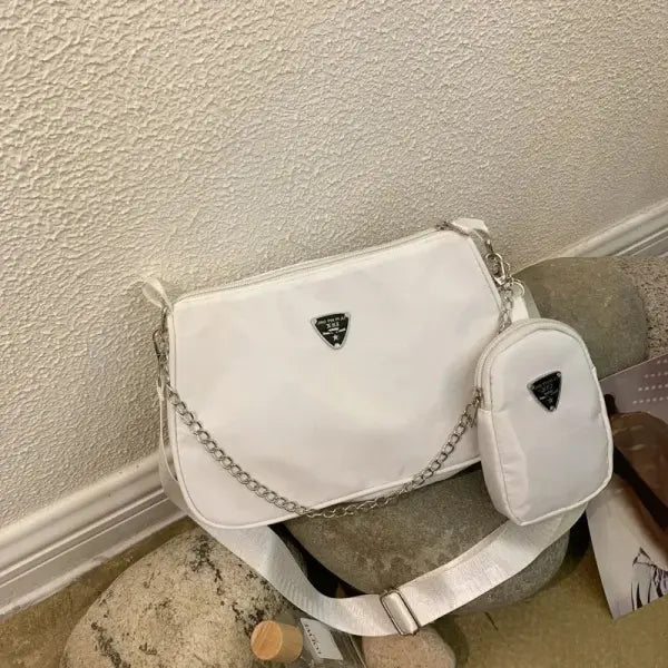 Fashion Nylon Crossbody Bag Portable Casual Underarm Student Style - WHITE / (20cm<Max Length<30cm)
