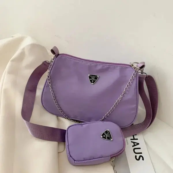 Fashion Nylon Crossbody Bag Portable Casual Underarm Student Style - PURPLE / (20cm<Max Length<30cm)