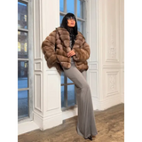 Women’s Patchwork Faux Fur Coat – Fluffy Solid Lapel Winter Jacket Loose Warm Streetwear Outwear
