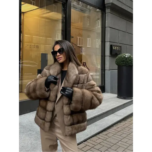 Women’s Patchwork Faux Fur Coat – Fluffy Solid Lapel Winter Jacket Loose Warm Streetwear Outwear