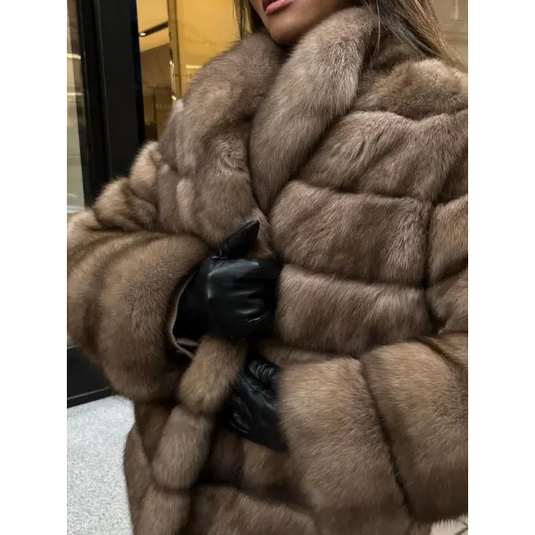 Women’s Patchwork Faux Fur Coat – Fluffy Solid Lapel Winter Jacket Loose Warm Streetwear Outwear