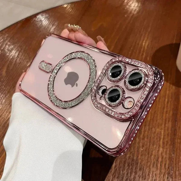 Fashion Phone Case: Glitter Diamond Clear Design - Pink / For iPhone 15 Plus