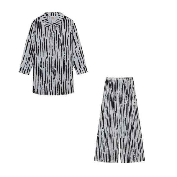 New Product Set Fashion Printed Loose Long Sleeved Shirt + Straight Leg Pants for Women - XITIAOWEN / L