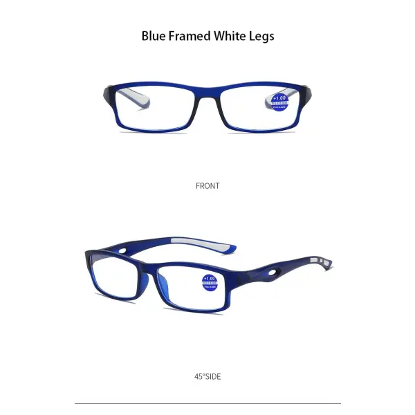 Fashion reading glasses with anti blue light sport frames - Blue White / +400