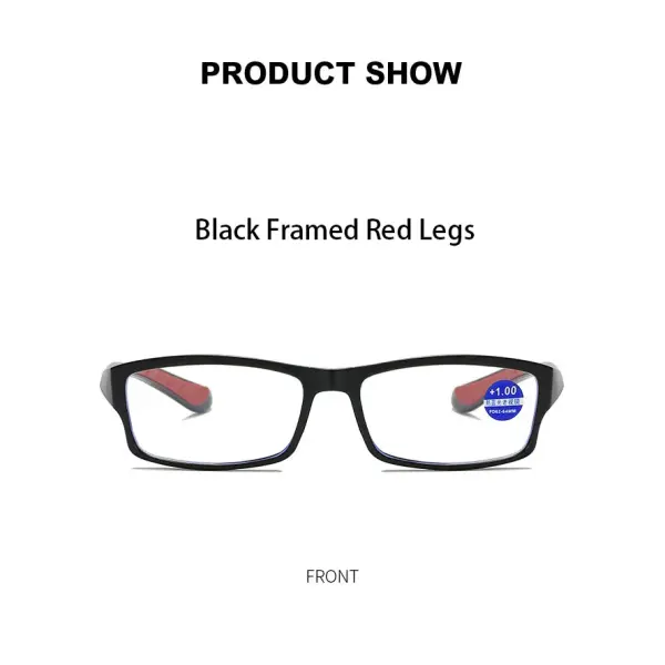 Fashion reading glasses with anti blue light sport frames - Black Red / +150
