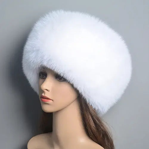 Fashion Real Fox Fur Winter Hat for Women – Natural Fluffy Beanie Russian Style Bomber Cap - white / One Size