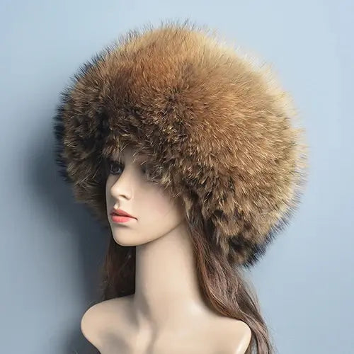 Fashion Real Fox Fur Winter Hat for Women – Natural Fluffy Beanie Russian Style Bomber Cap - raccoon fur / One Size