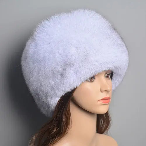 Fashion Real Fox Fur Winter Hat for Women – Natural Fluffy Beanie Russian Style Bomber Cap - natural fox white
