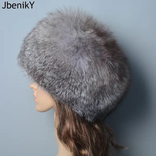 Fashion Real Fox Fur Winter Hat for Women – Natural Fluffy Beanie Russian Style Bomber Cap
