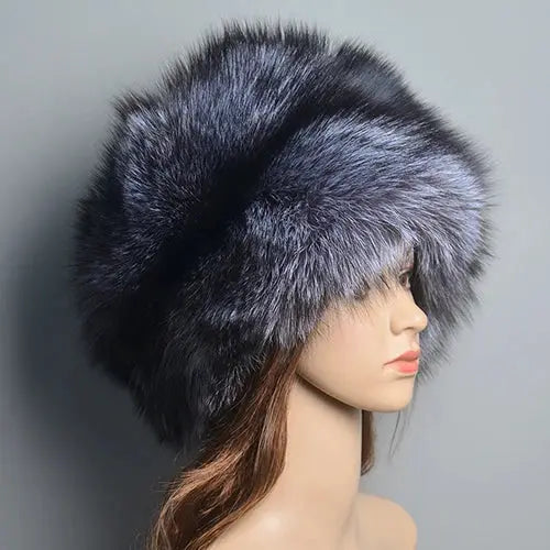 Fashion Real Fox Fur Winter Hat for Women – Natural Fluffy Beanie Russian Style Bomber Cap - silver fox / One Size