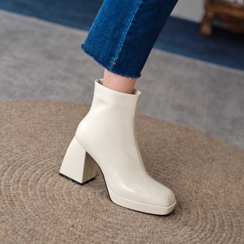 Fashion Soft Leather Women Boots Women Shoes - White / 33