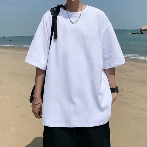 Solid Polyester T-Shirt for Men – Basic Casual Oversized Tee Quality Unisex Short Sleeve Top - WHITE / XL