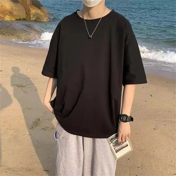 Solid Polyester T-Shirt for Men – Basic Casual Oversized Tee Quality Unisex Short Sleeve Top - black / XL