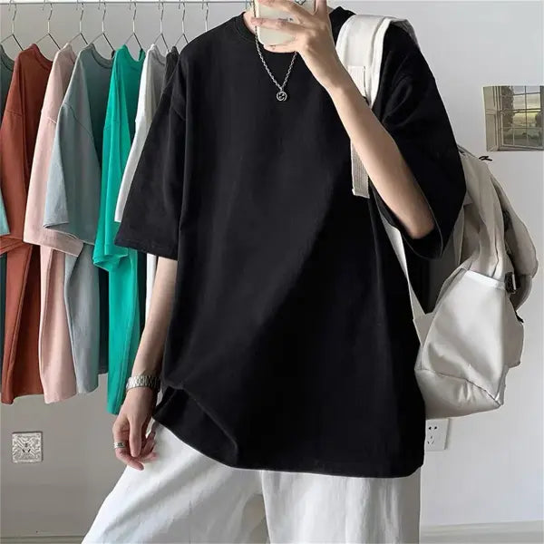 Solid Polyester T-Shirt for Men – Basic Casual Oversized Tee Quality Unisex Short Sleeve Top