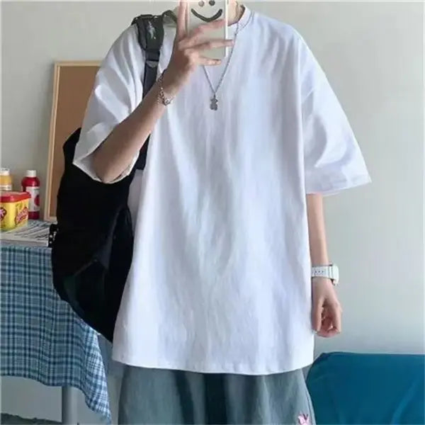 Solid Polyester T-Shirt for Men – Basic Casual Oversized Tee Quality Unisex Short Sleeve Top