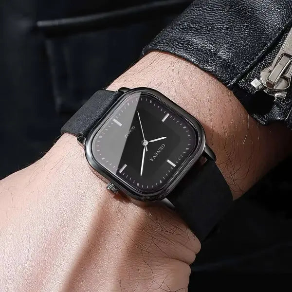 Men Leather Strap Quartz Watch Casual Minimalist Timepiece