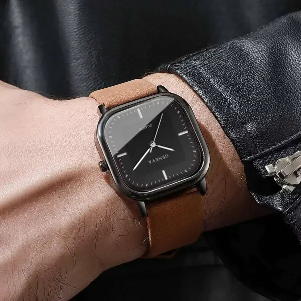 Men Leather Strap Quartz Watch Casual Minimalist Timepiece